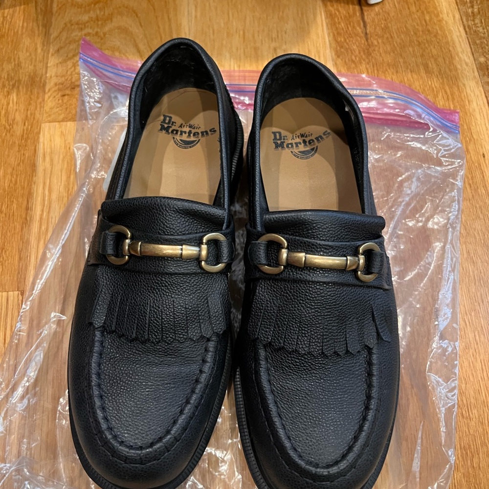 Dr. Martens Black Leather Slip-Ons with Brass Detail